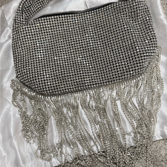Silver Rhinestone Fringe Bag - Picture 1 of 6